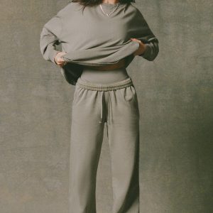 Acid Wash Wide-Leg Joggers in Light Green