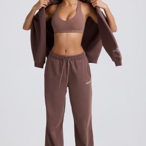 Mid-Rise Wide-Leg Joggers in Mocha
