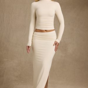 Modal Asymmetric-Waist Maxi Skirt in Ivory