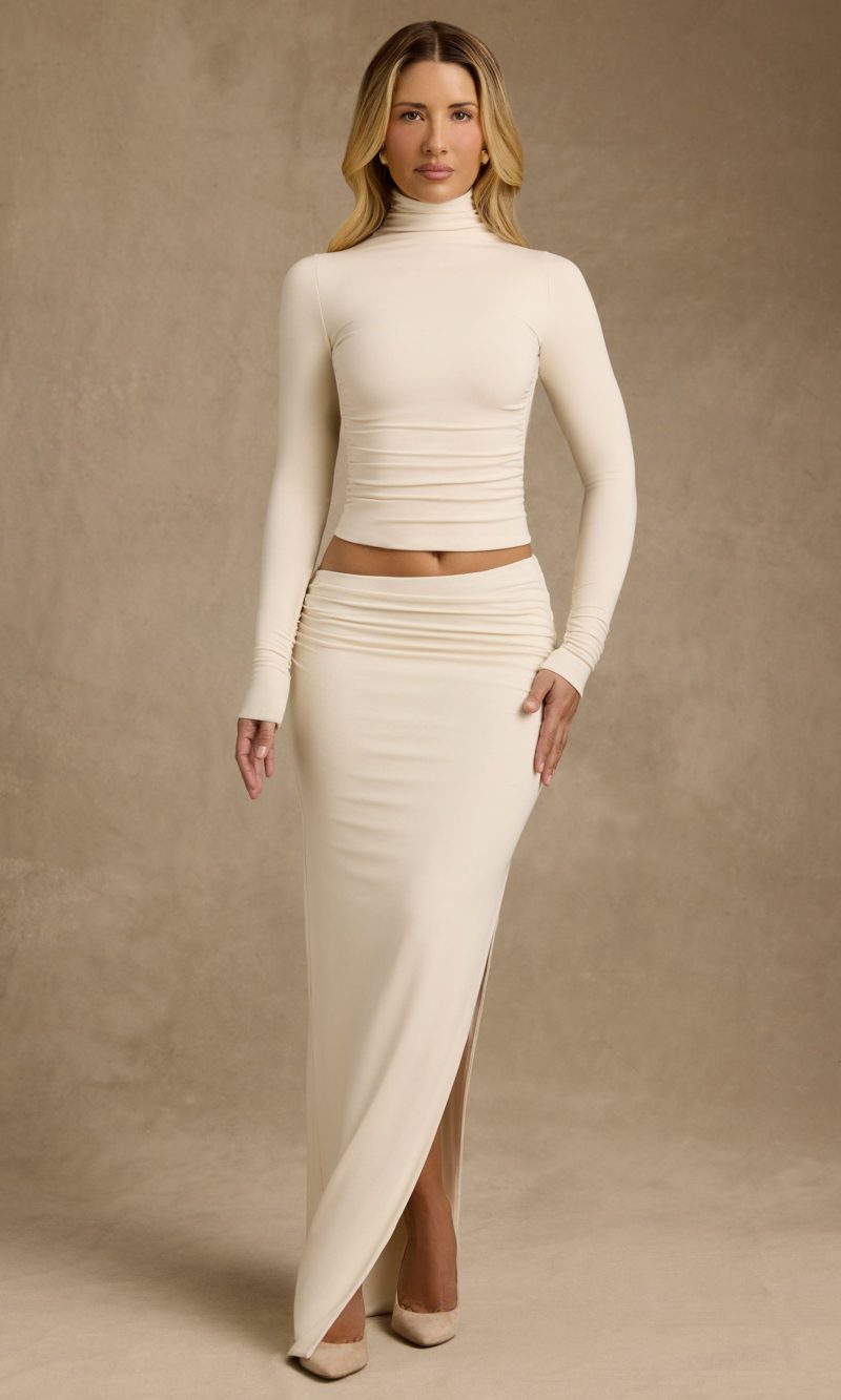 Modal Asymmetric-Waist Maxi Skirt in Ivory