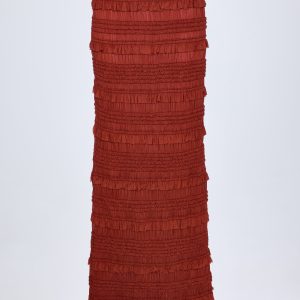 Ruffled Mid-Rise Maxi Skirt in Burnt Red