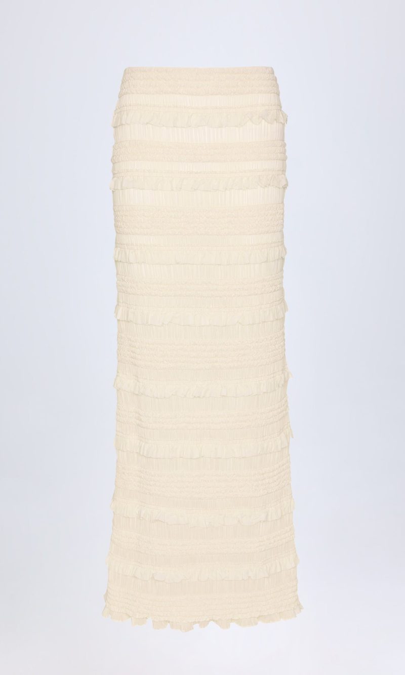 Ruffled Mid-Rise Maxi Skirt in Ivory
