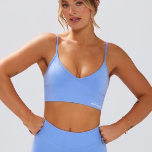 Define Luxe V-Neck Sports Bra in Light Blue