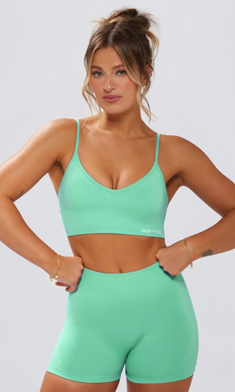 Define Luxe V-Neck Sports Bra in Mint