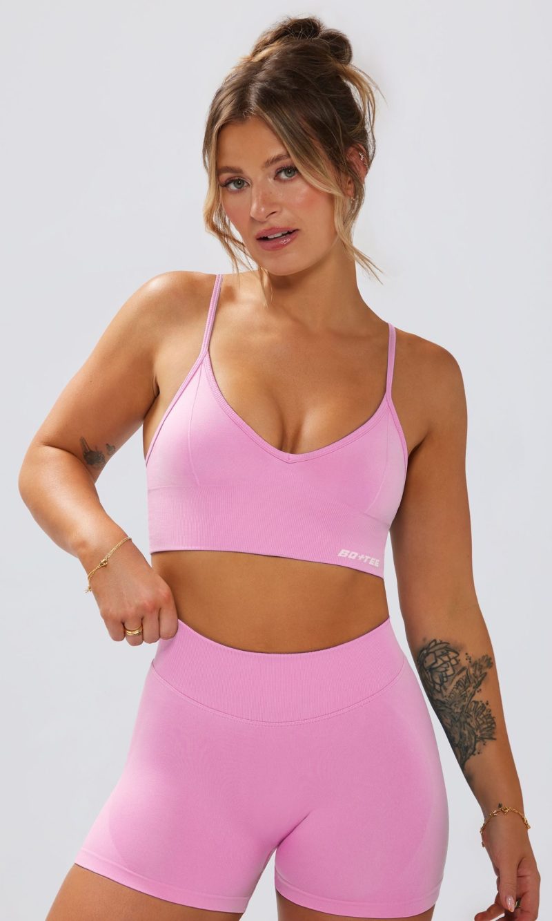 Define Luxe V-Neck Sports Bra in Rose