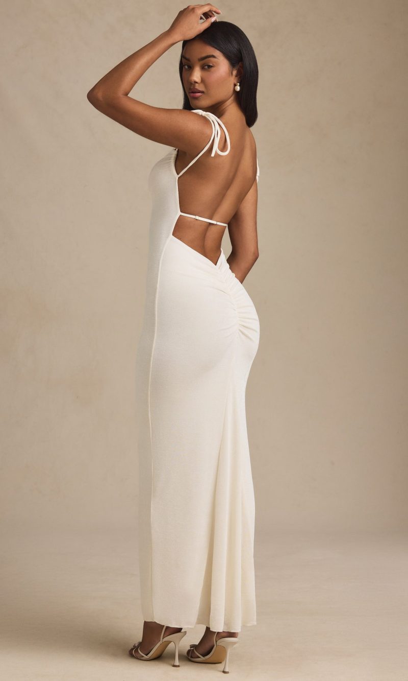 Textured Jersey Backless Maxi Dress in Ivory