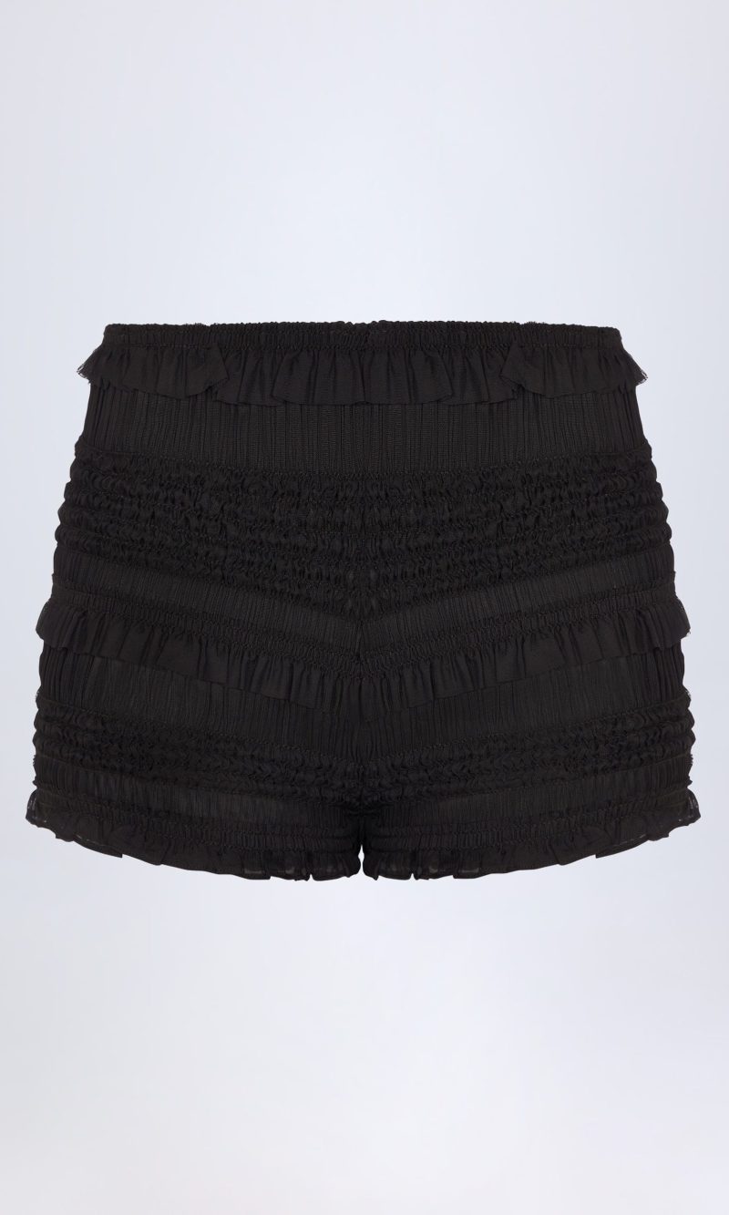 Ruffled Mid-Rise Shorts in Black