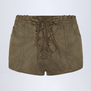Lace-Up Mid-Rise Shorts in Dark Khaki