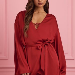 Embellished Wrap-Over Robe in Ruby Red