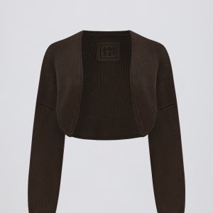 Ribbed-Knit Cropped Shrug in Pecan