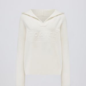 Ribbed-Knit Oversized Hoodie in Ivory