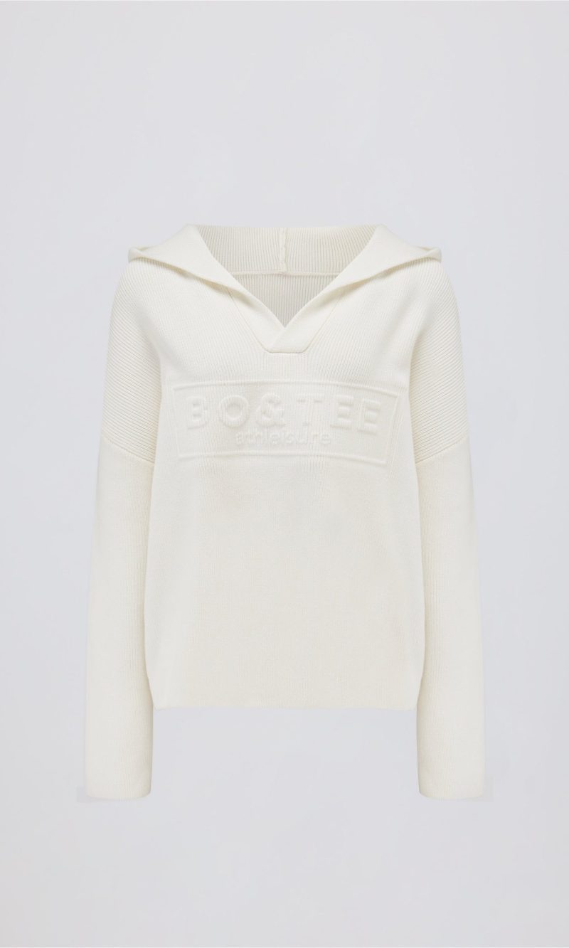 Ribbed-Knit Oversized Hoodie in Ivory