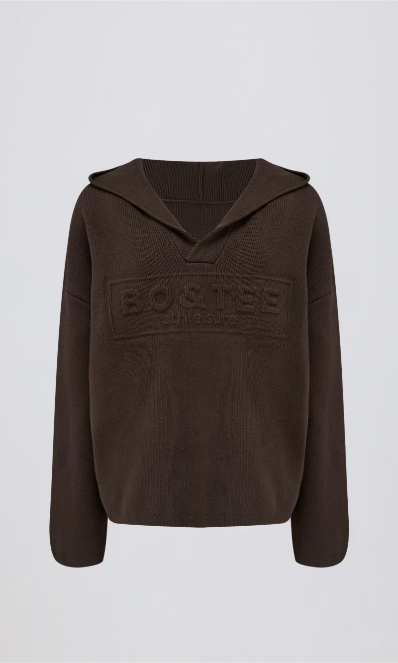 Ribbed-Knit Oversized Hoodie in Pecan
