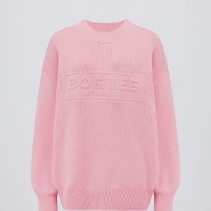 Ribbed-Knit Oversized Jumper in Pale Pink