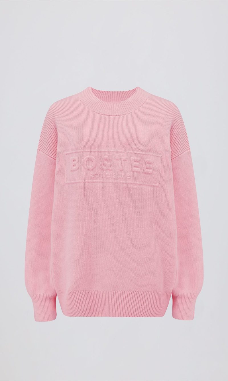 Ribbed-Knit Oversized Jumper in Pale Pink