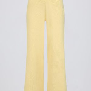 Ribbed-Knit Wide-Leg Joggers in Lemon