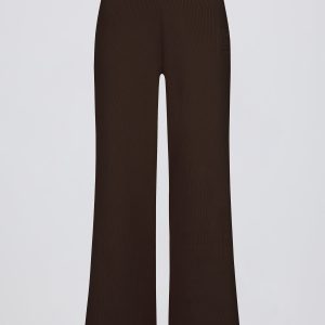 Ribbed-Knit Wide-Leg Joggers in Pecan