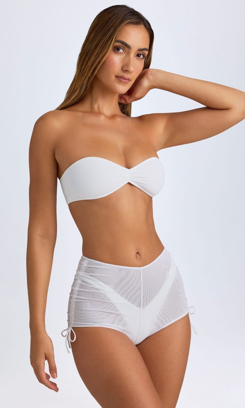 Sheer Ruched Mini Shorts in White
