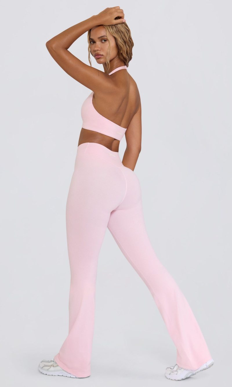 Ruched Flared Trousers in Pink Marl