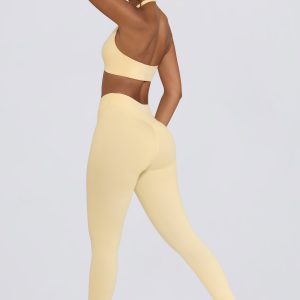 Ruched Mid-Rise Leggings in Lemon Marl
