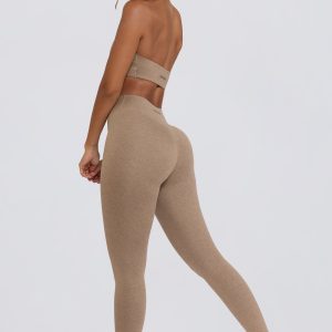 Ruched Mid-Rise Leggings in Mocha Marl