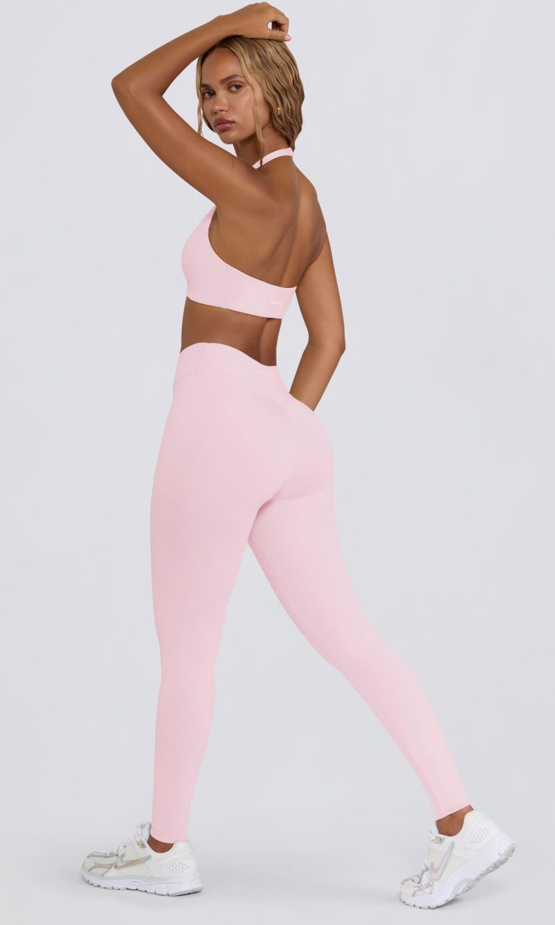 Ruched Mid-Rise Leggings in Pale Pink Marl
