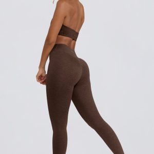 Ruched Mid-Rise Leggings in Pecan Marl