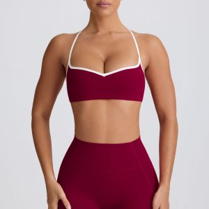Soft Active Sweetheart-Neck Sports Bra in Burgundy