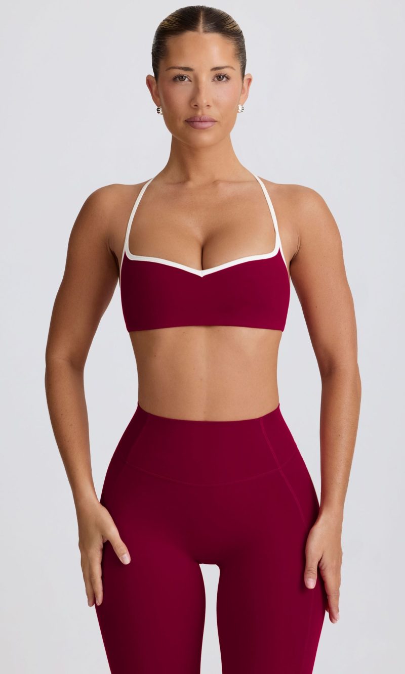 Soft Active Sweetheart-Neck Sports Bra in Burgundy