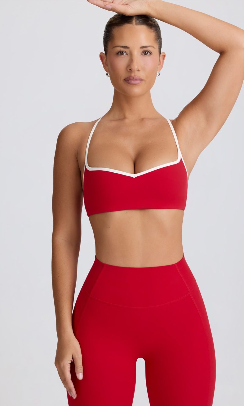 Soft Active Sweetheart-Neck Sports Bra in Hot Red
