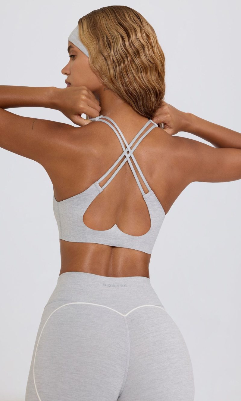 Soft Active V-Neck Sports Bra in Grey Marl