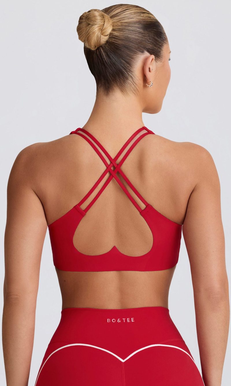 Soft Active V-Neck Sports Bra in Hot Red