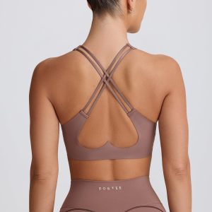 Soft Active V-Neck Sports Bra in Mocha