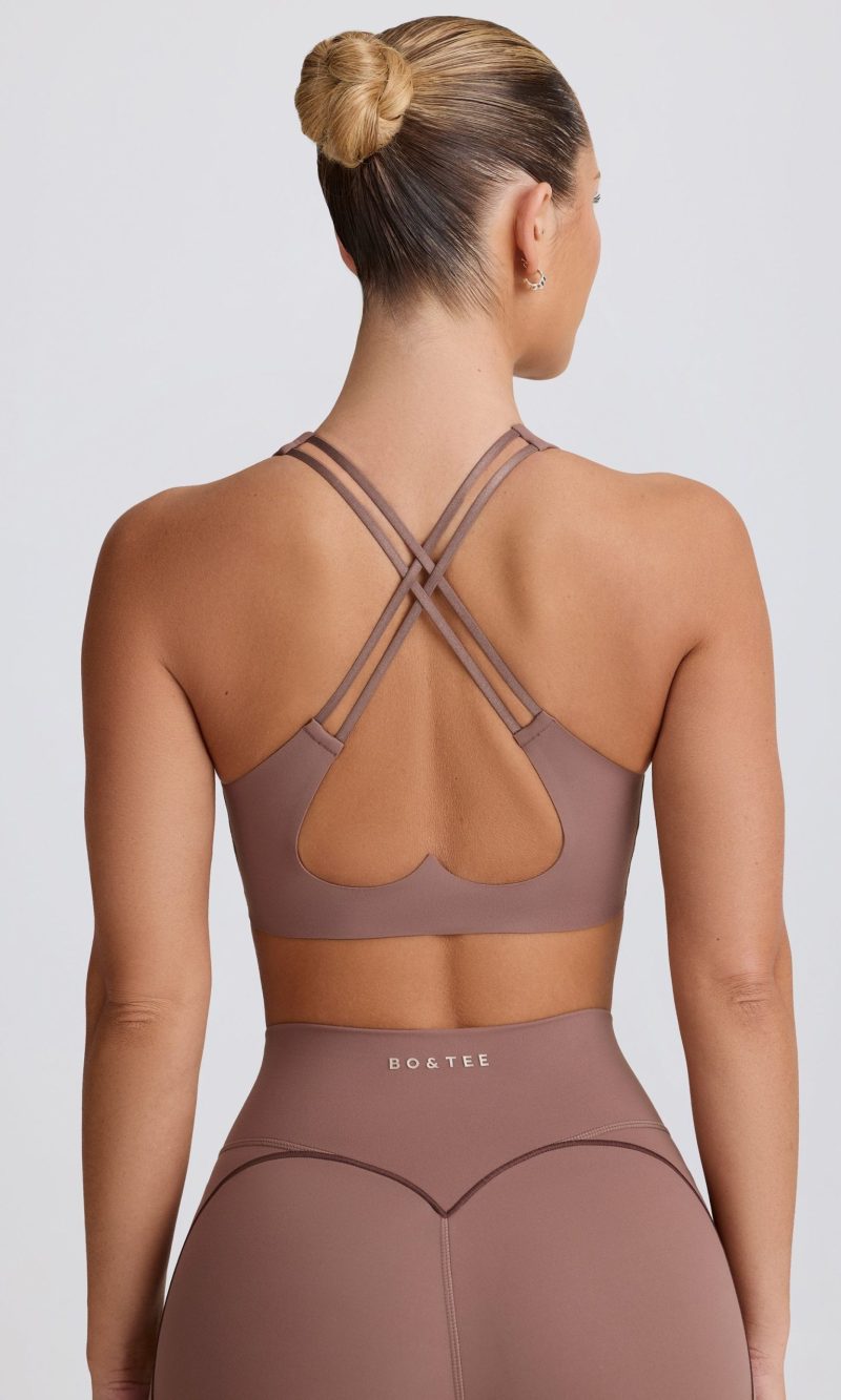 Soft Active V-Neck Sports Bra in Mocha