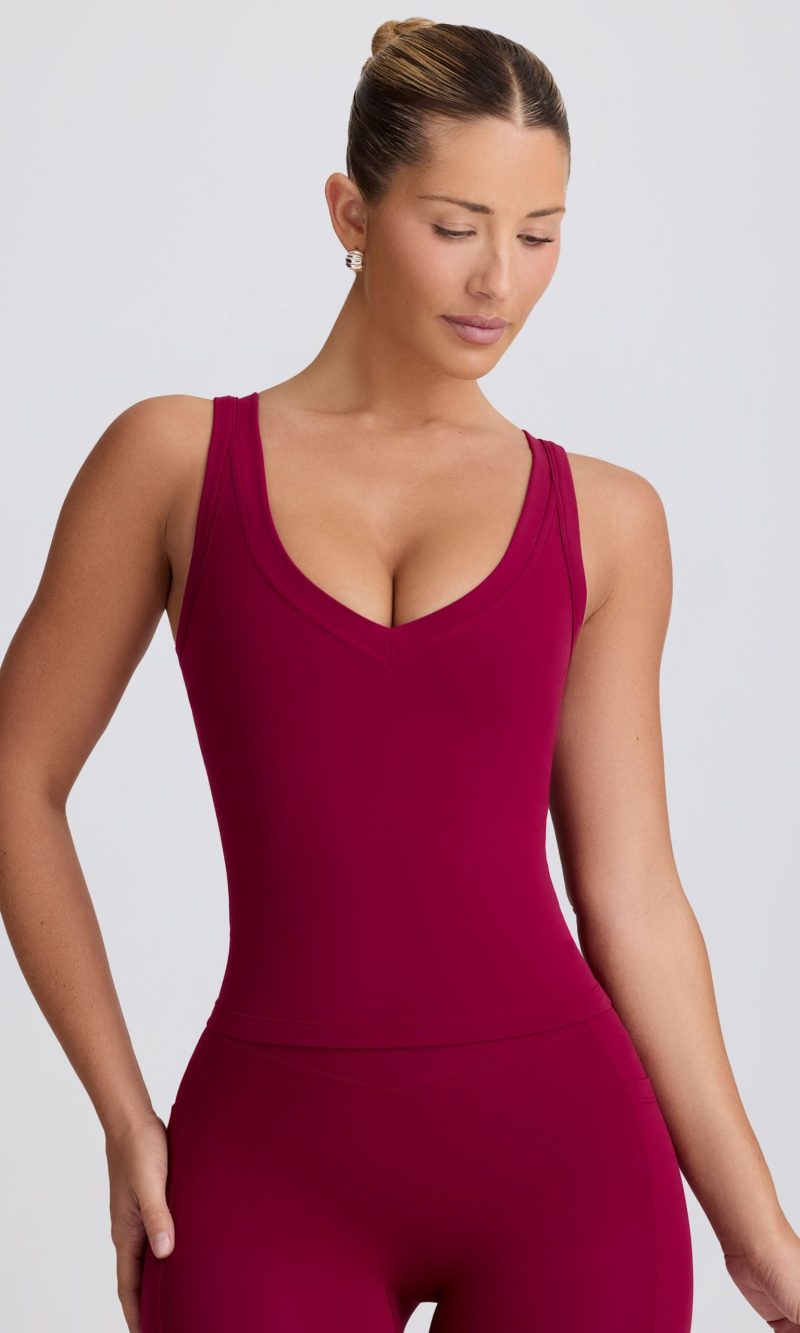Soft Active V-Neck Tank Top in Burgundy