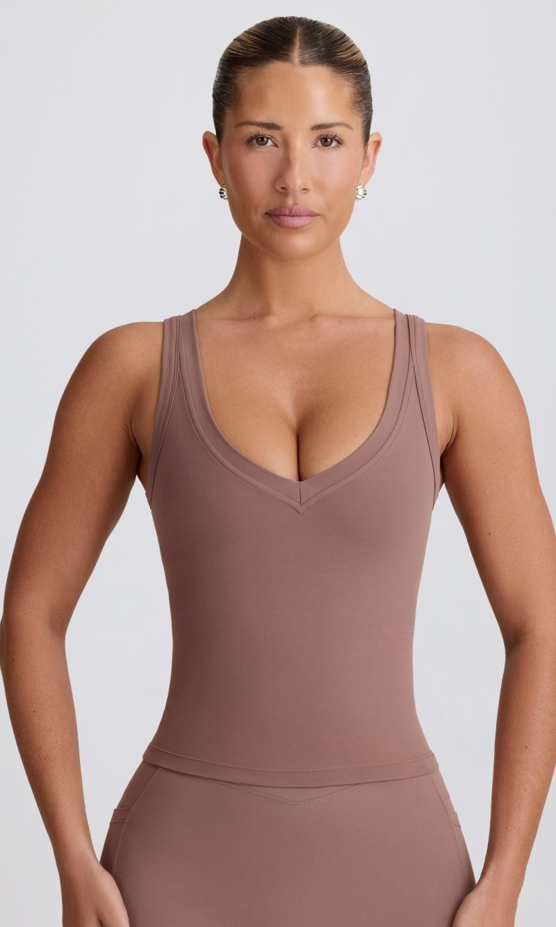 Soft Active V-Neck Tank Top in Mocha