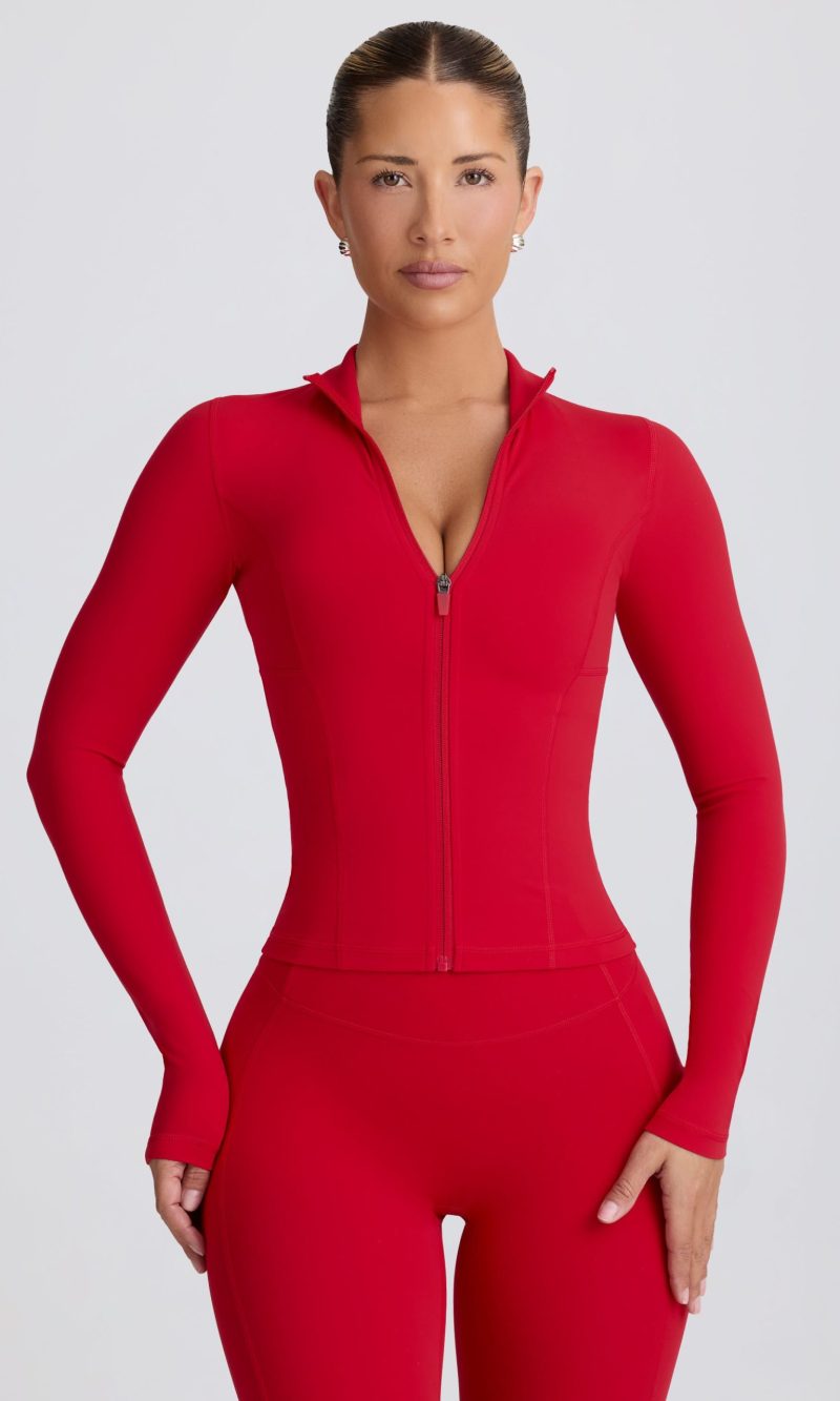 Soft Active Zip-Up Jacket in Hot Red