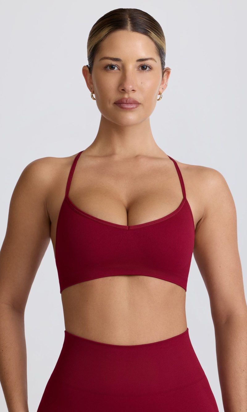 Super Sculpt Seamless Cross-Back Sports Bra in Burgundy