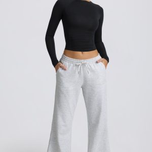 Low-Rise Wide-Leg Joggers in Grey Marl