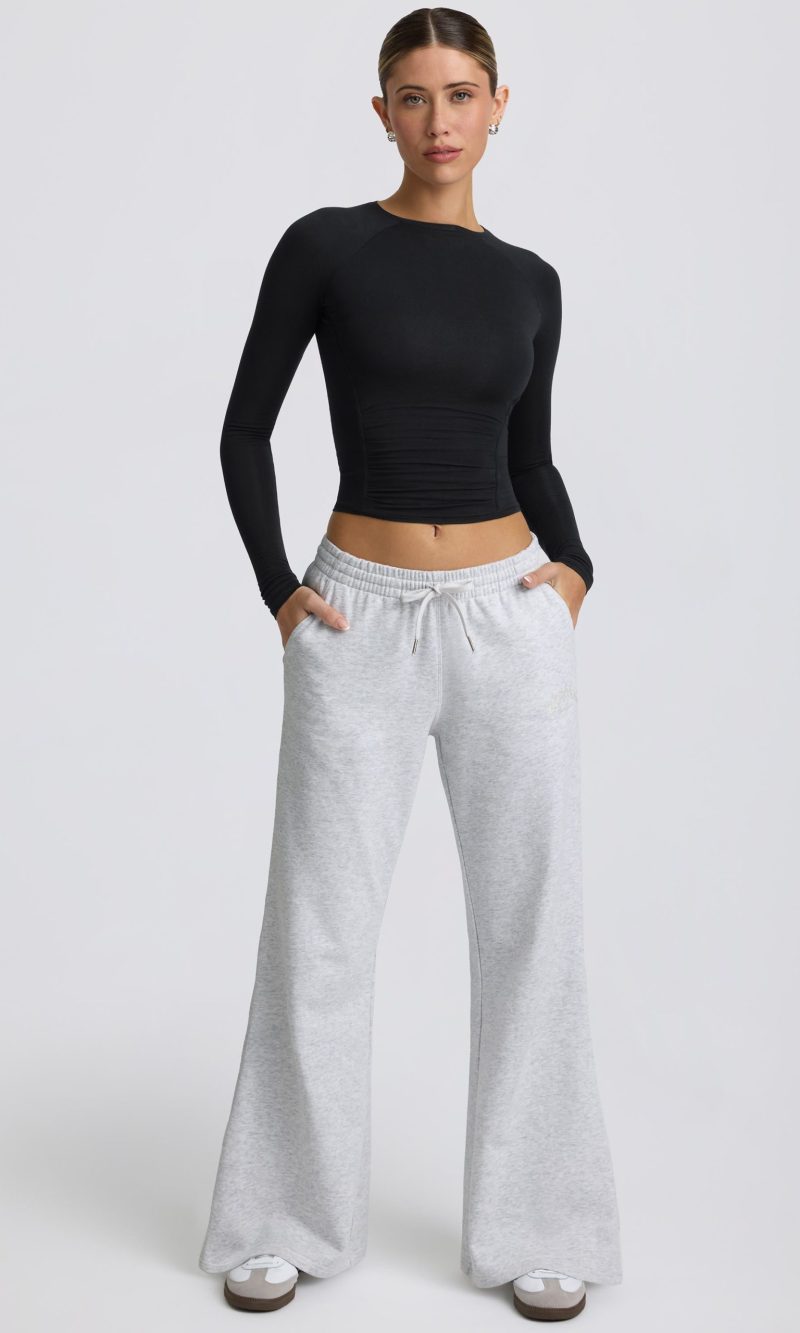 Low-Rise Wide-Leg Joggers in Grey Marl