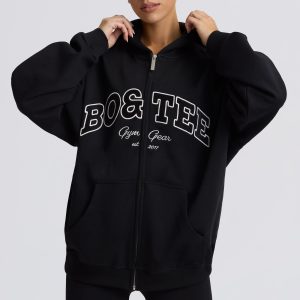 Oversized Zip-Up Hoodie in Black