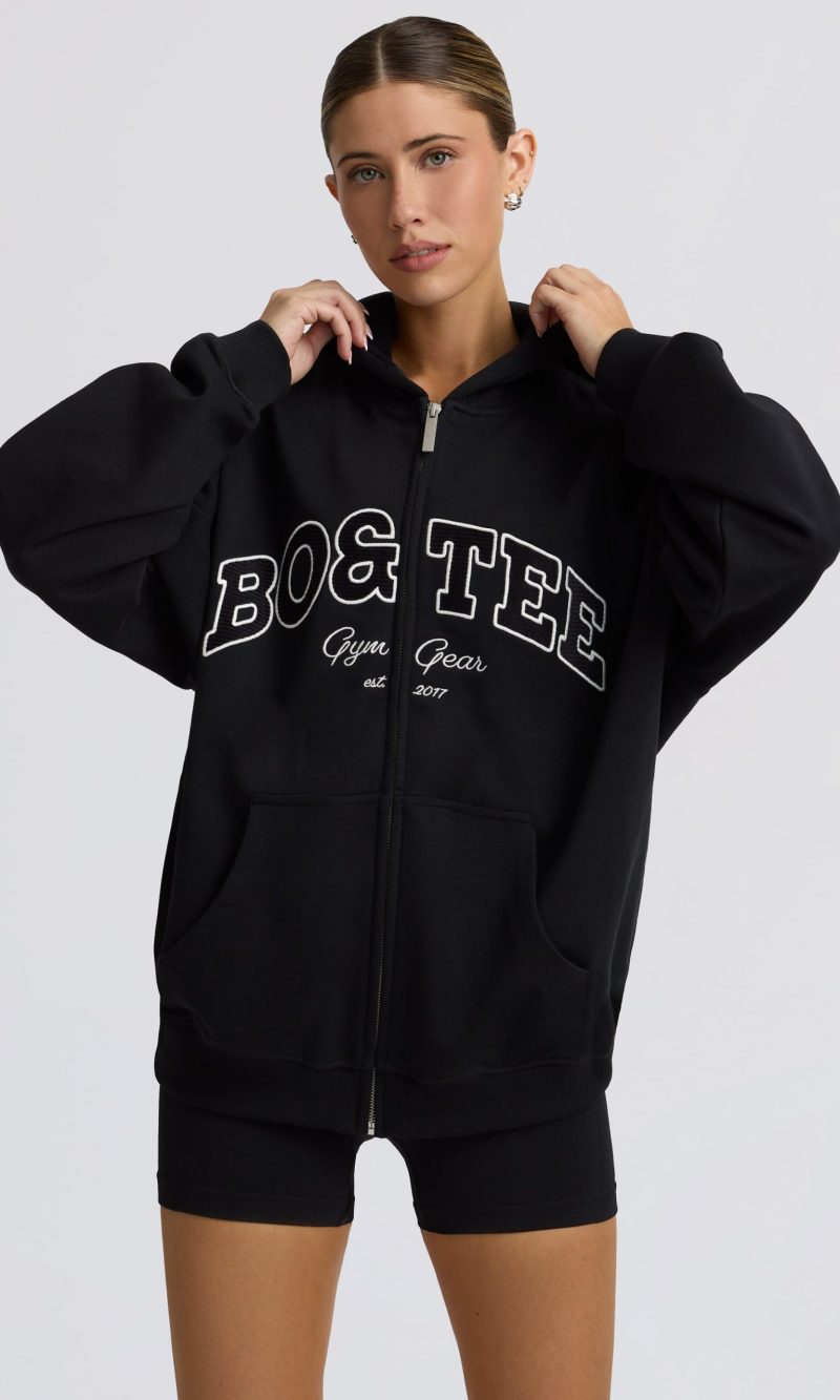 Oversized Zip-Up Hoodie in Black