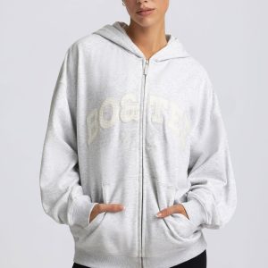 Oversized Zip-Up Hoodie in Grey Marl