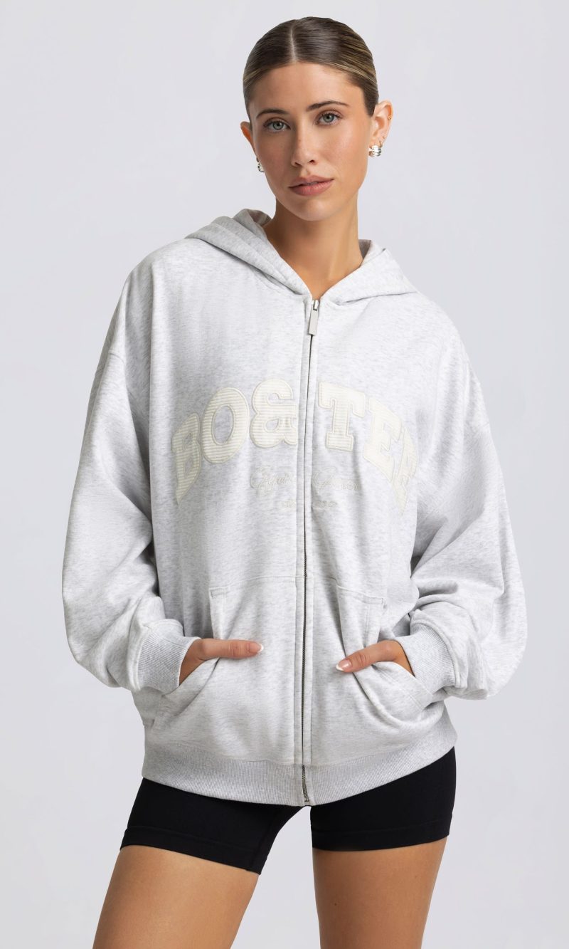 Oversized Zip-Up Hoodie in Grey Marl