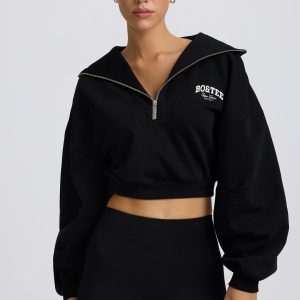 Quarter-Zip Cropped Sweatshirt in Black