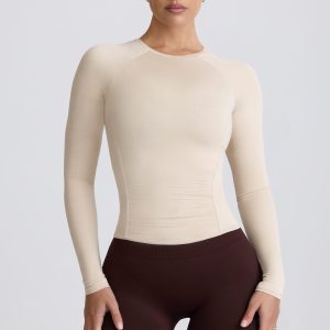 Modal Ruched Long-Sleeve Top in Bone