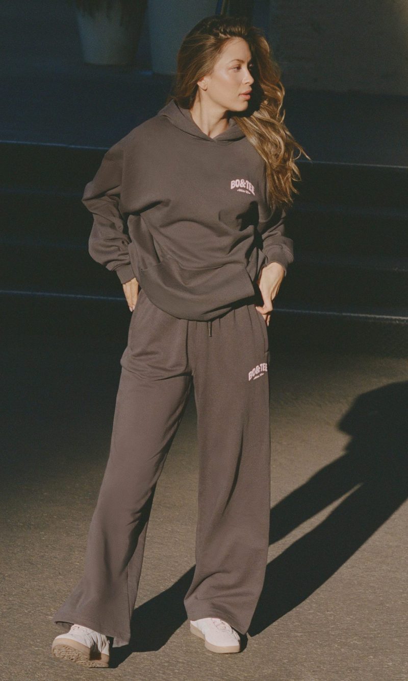 Mid-Rise Wide-Leg Joggers in Charcoal Grey