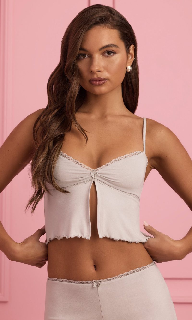 Lace-Trim Babydoll Pyjama Top in Cloud Grey