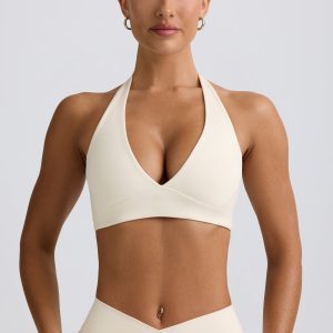 V-Neck Sports Bra in Ivory Marl