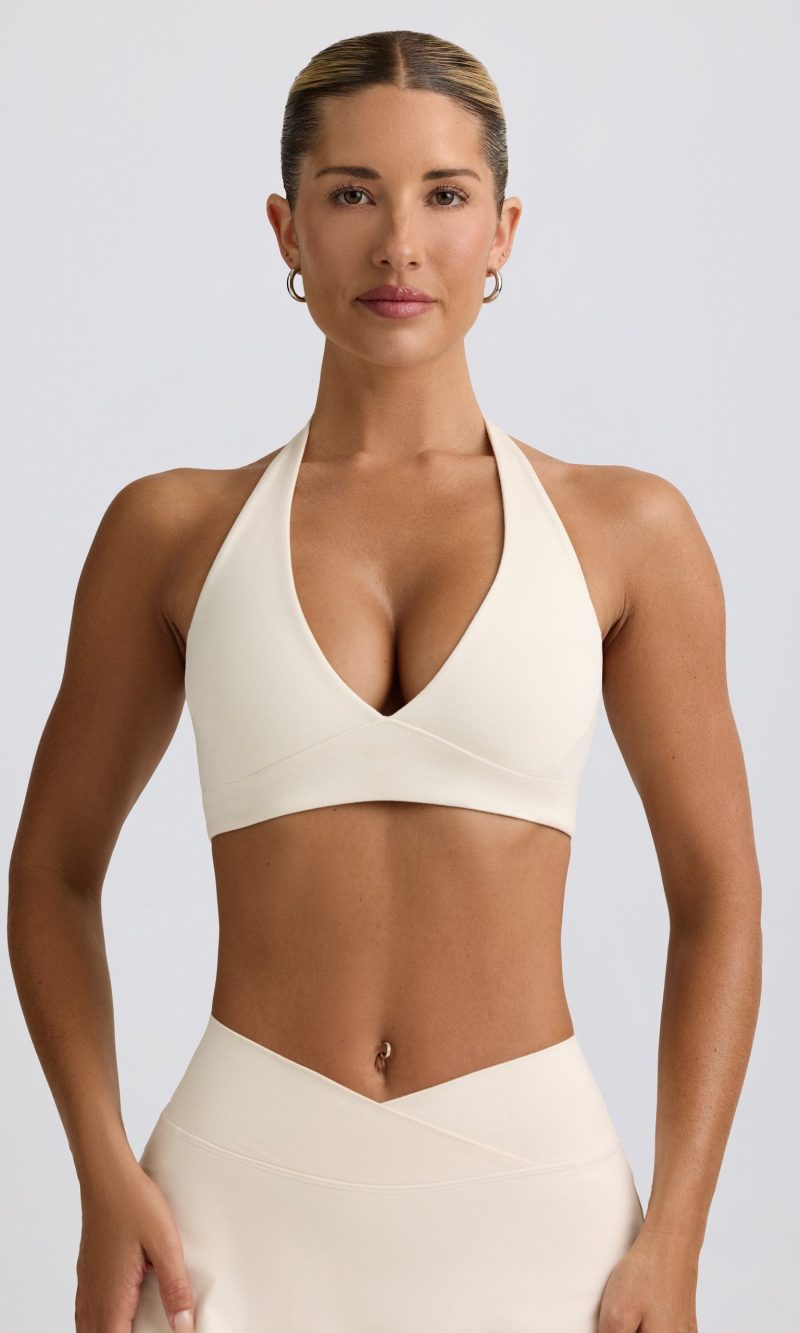 V-Neck Sports Bra in Ivory Marl